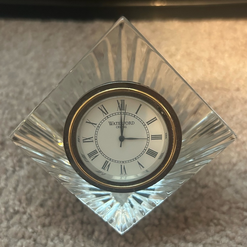 Waterford Crystal meridian desk clock paperweight cube